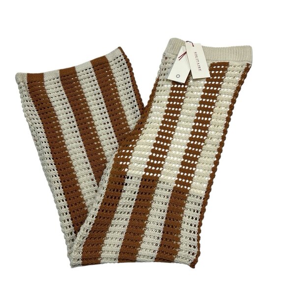 Sincerly Jules Pants - Solitaire Pants Womens L Ivory Brown Crochet Knit Wide Leg Boho Hippie Festival